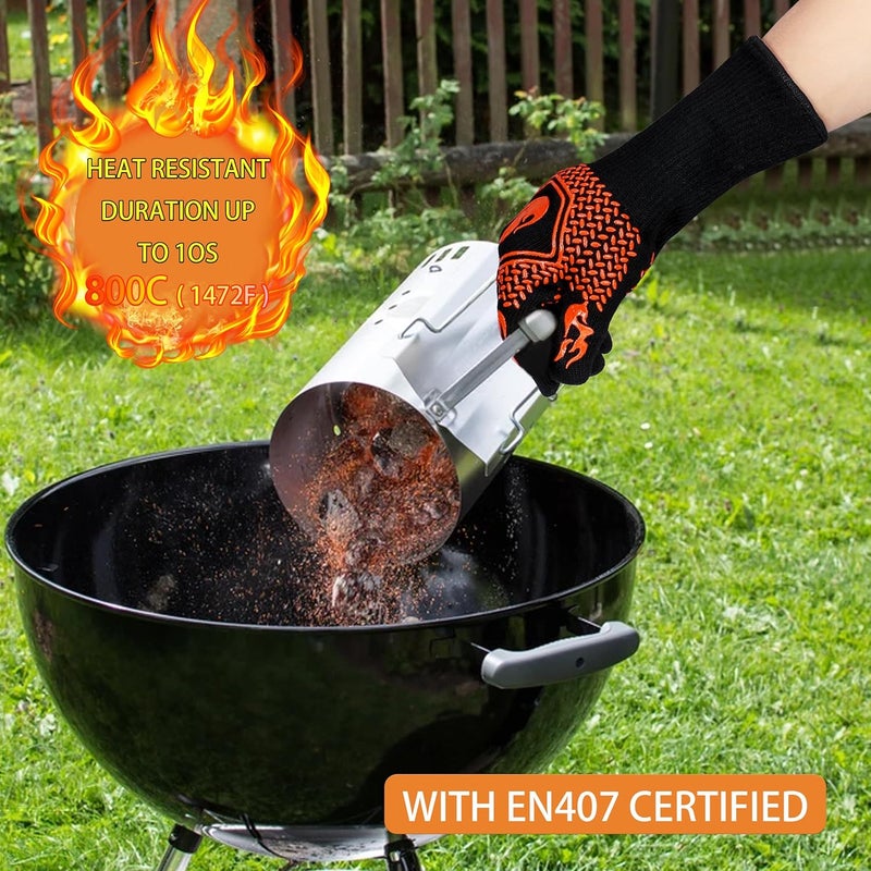 DKHDBD BBQ Fireproof Gloves, Grill Cut-Resistant Gloves 1472°F Heat Resistant Gloves, Non-Slip Silicone Oven Gloves, Kitchen Safe Cooking Gloves for Oven Mitts,Barbecue,Cooking, Frying,13.5 Inch-Orange - Image 4